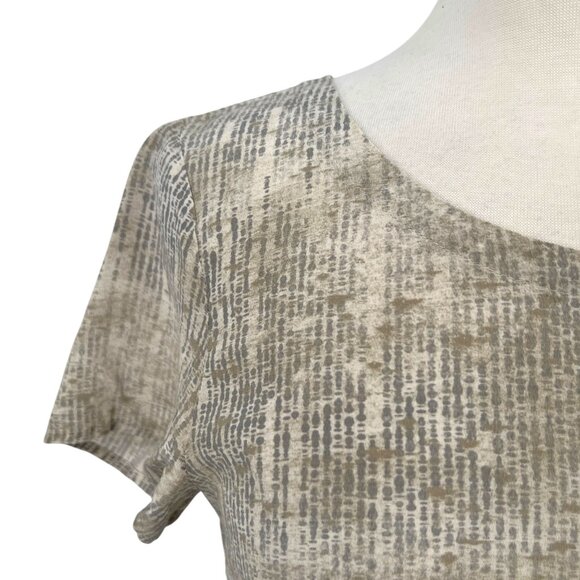 Eileen Fisher Metaphor 100% Silk Short Sleeve Blouse Beige Gray Size Small - Picture 3 of 10